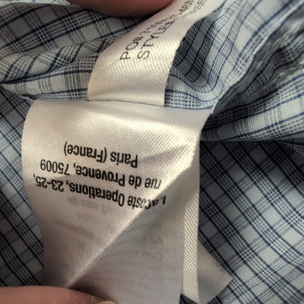 Chemise Lacoste Bleue À Carreaux Regular Fit FR 41 M Manches Longues