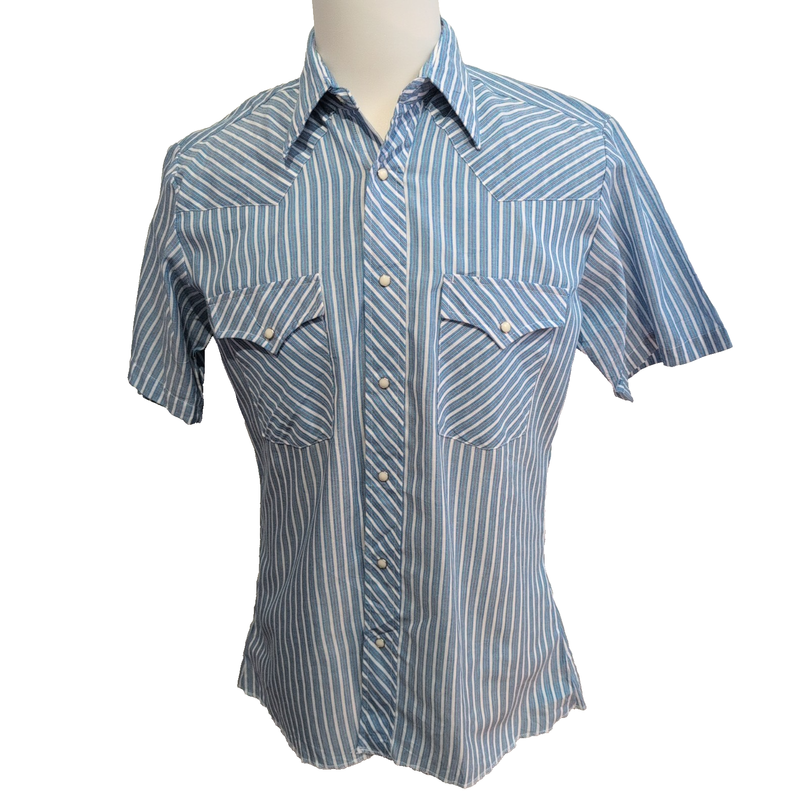 Chemise Wrangler Manche Courte Western Bleue Rayures Taille M Deux Poches
