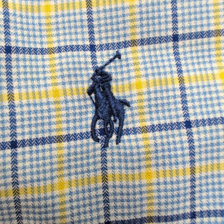 Chemise Ralph Lauren M Slim Fit Carreaux Bleu Jaune 100% Coton Logo Bleu Marine