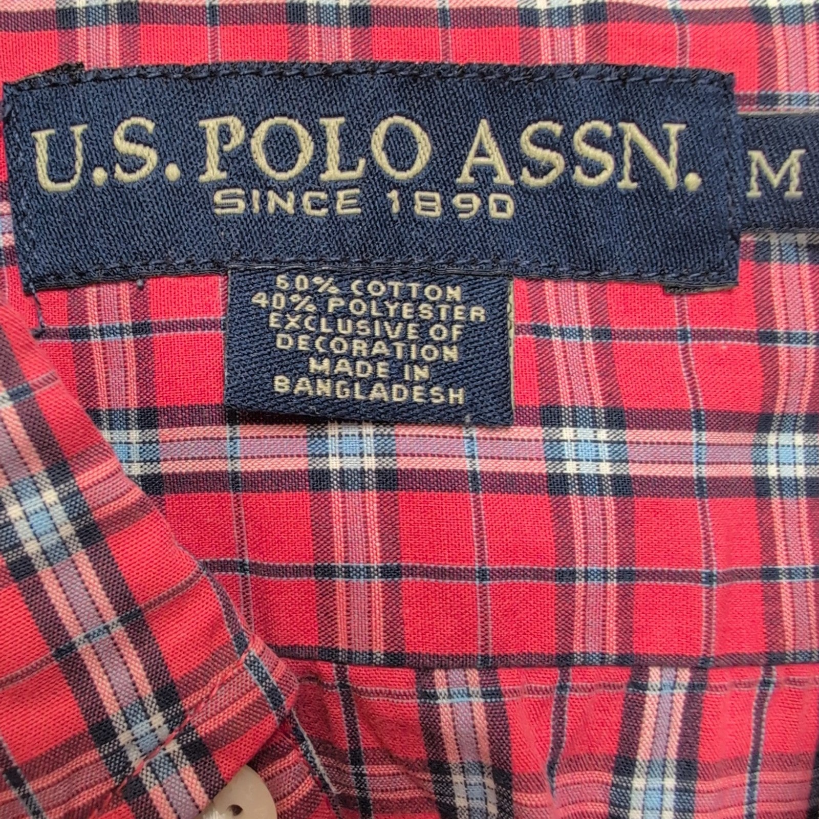 Chemise US Polo Assn rouge carreaux poche logo jaune manches courtes M