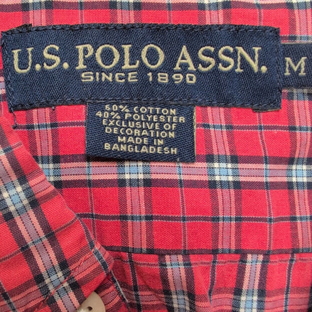 Chemise US Polo Assn rouge carreaux poche logo jaune manches courtes M