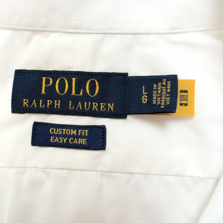 Chemise Polo Ralph Lauren L/XL Custom Fit Easy Care Blanche Logo Bleu QR