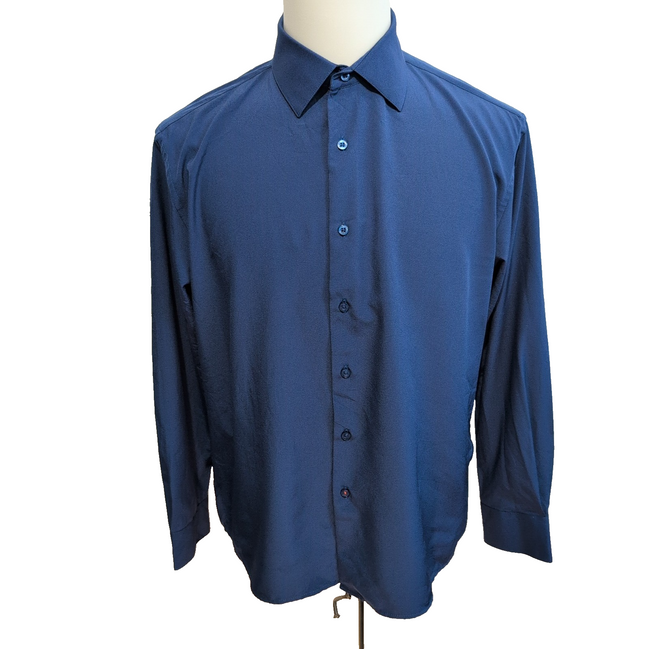 Chemise Nautica L XL Bleu Uni Slim Fit Stretch Logo Brodé manches longues