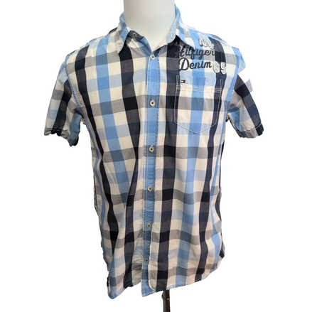 Chemise Tommy Hilfiger Manche Courte Carreaux Bleu Logo & Broderies XL 18 ans