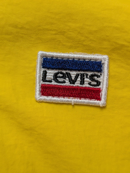 Blouson Levis Homme L Coupe-Vent Nylon Capuche Jaune Bleu Marine Veste Fine Neuf