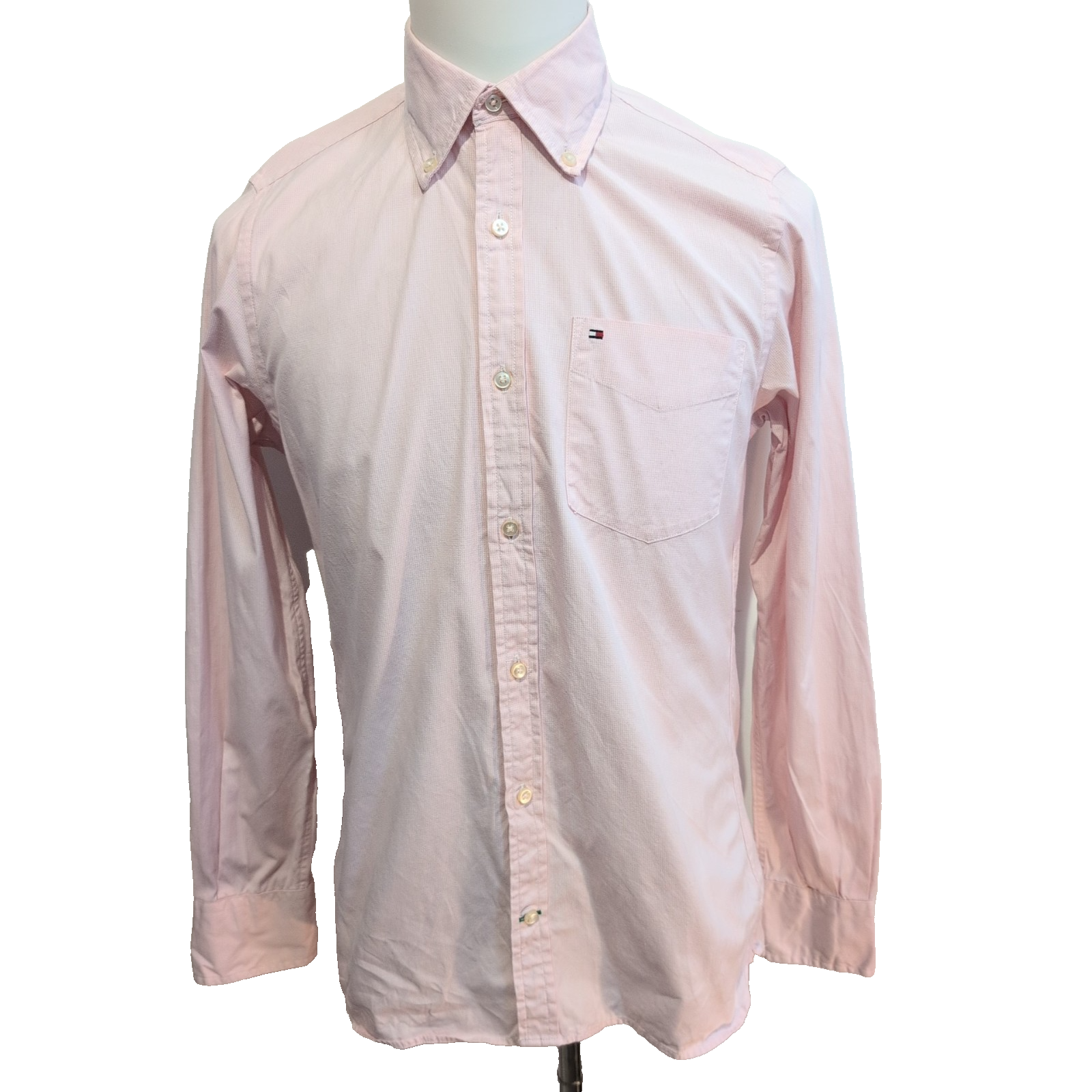 Chemise Tommy Hilfiger Homme Taille XS Coupe Ajustée Rose Micro Carreaux Poche