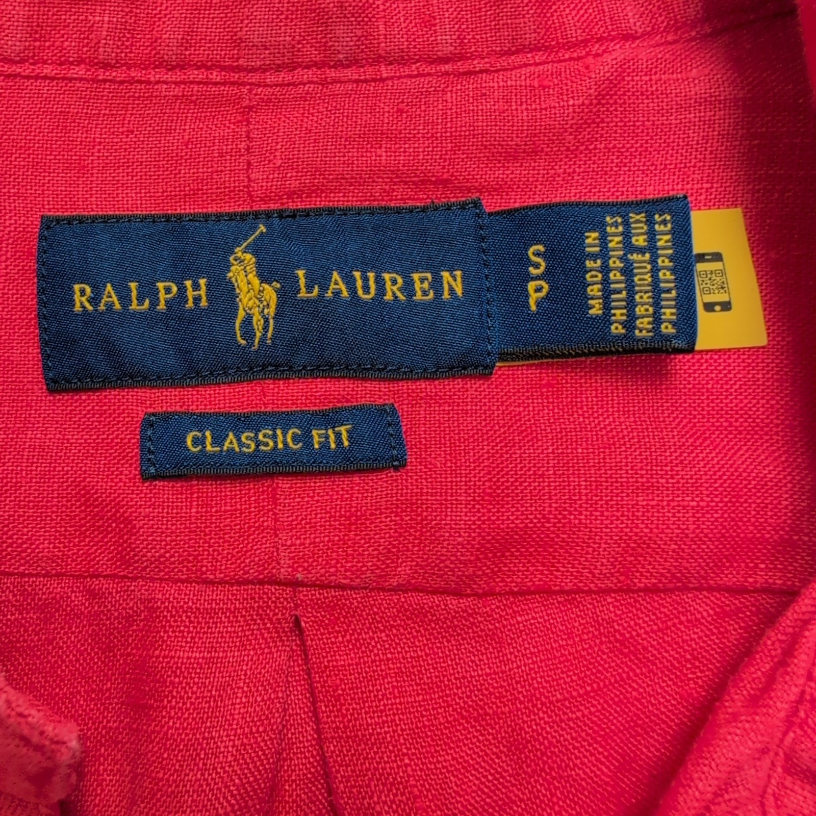 Chemise Ralph Lauren Classic Fit S Rouge 100% Lin QR Code Logo Bleu