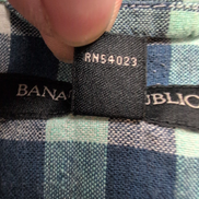 Chemise Banana Republic 100% Lin Bleu Vert Carreaux Manches Courtes Taille XL
