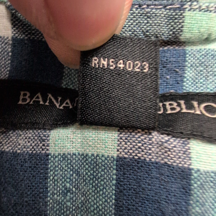 Chemise Banana Republic 100% Lin Bleu Vert Carreaux Manches Courtes Taille XL