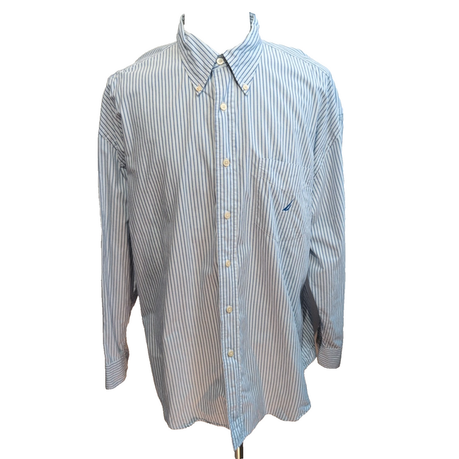 Chemise Nautica 2XL Bleu Rayures 100% Coton Logo Brodé Poche manches longues