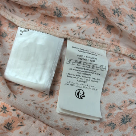 Haut Camaïeu Femme M Saumon Fleuri 100% Viscose Neuf