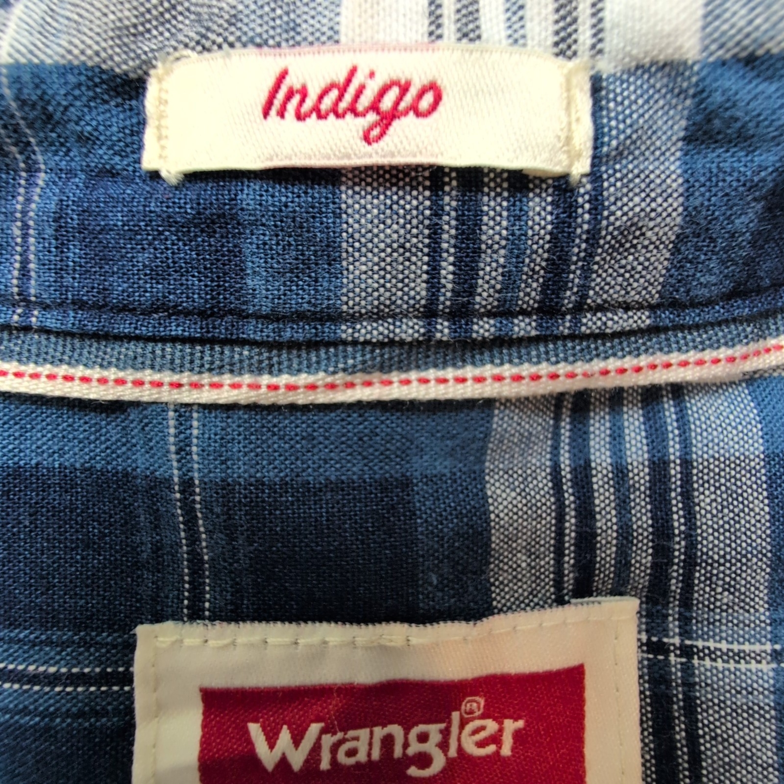 Chemise Wrangler Indigo à Carreaux Bleu et Blanc avec Poches Taille L