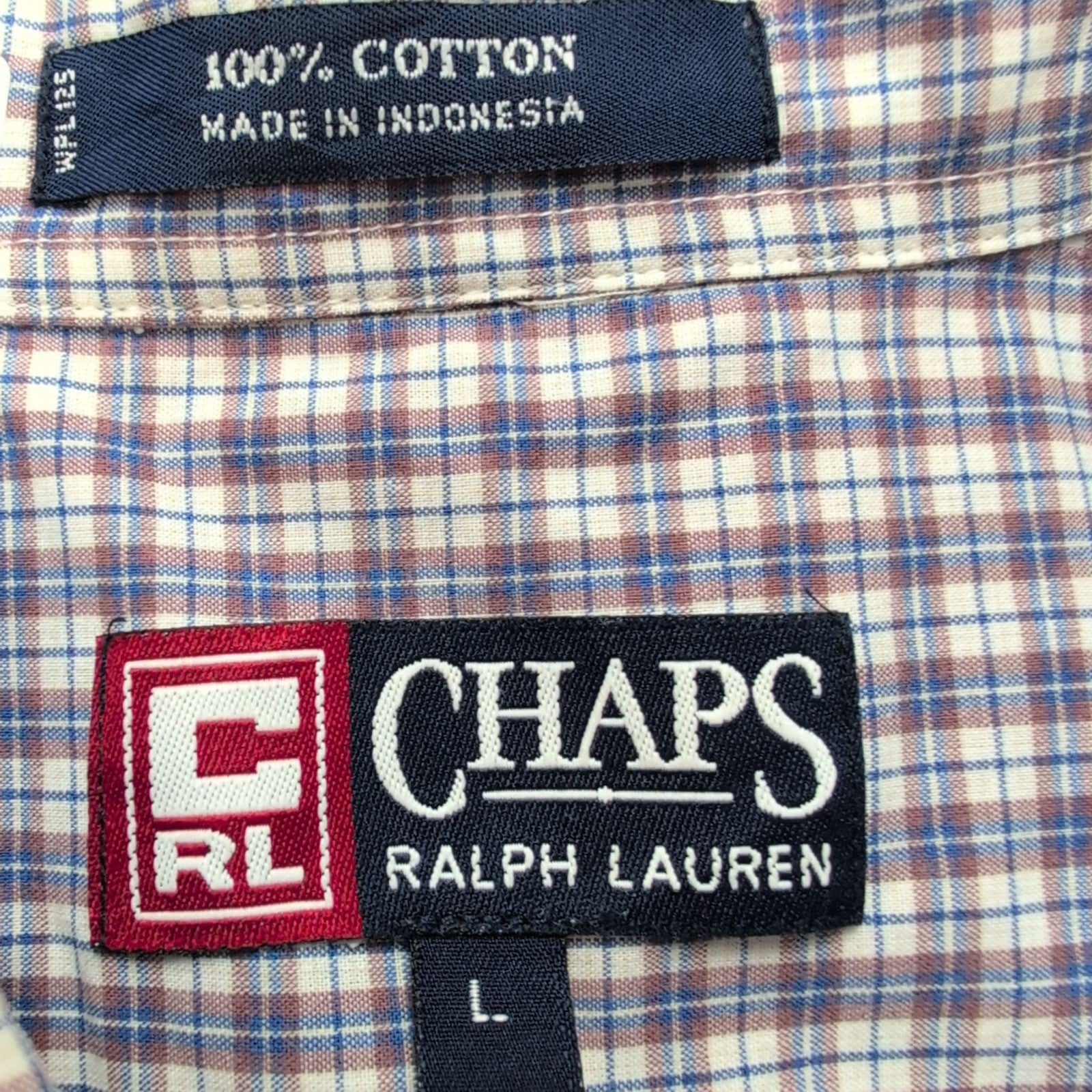 Chemise Chaps Ralph Lauren Carreaux Violet / Bleu Taille L Manches courtes Poche