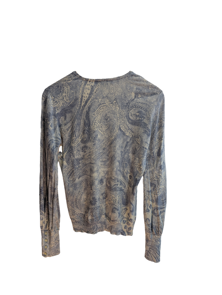 Pull femme LAUREN Ralph Lauren Soie Coton M motif cachemire paisley bleu gris