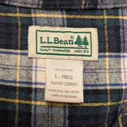 Chemise L.L.Bean Flanelle T.L - Carreaux Vert Foncé Jaune 100% Coton