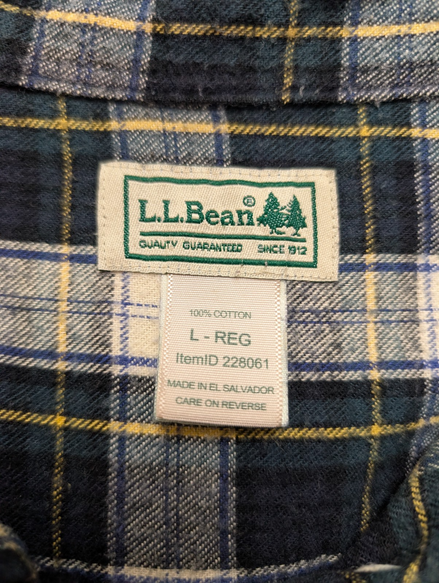 Chemise L.L.Bean Flanelle T.L - Carreaux Vert Foncé Jaune 100% Coton
