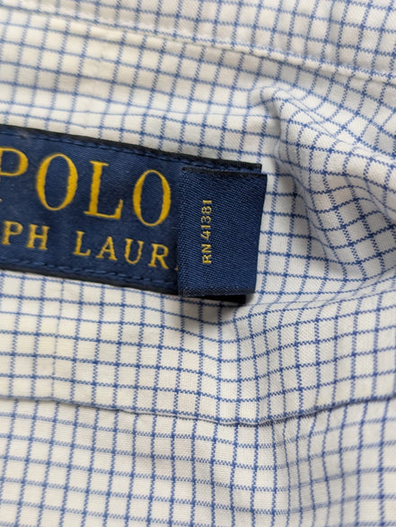 Chemise Polo Ralph Lauren Shirt XL Carreaux Bleu Blanc Col Classique Coton