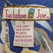 Chemise Hawaïenne Tuckahoe Joe Lin & Rayon Bleu Motif Floral Jaune - Taille L