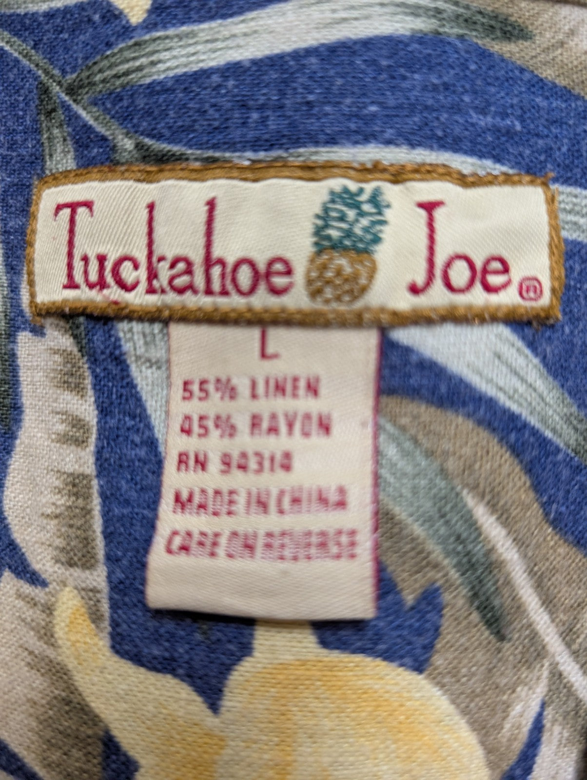 Chemise Hawaïenne Tuckahoe Joe Lin & Rayon Bleu Motif Floral Jaune - Taille L