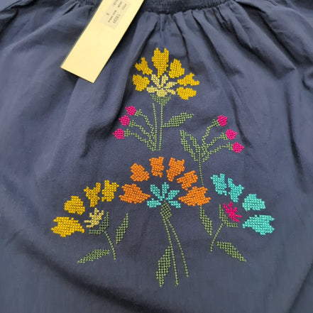 Blouse SOPHYLINE Paris Femme S Bleu Marine Broderie Florale Coton Neuve