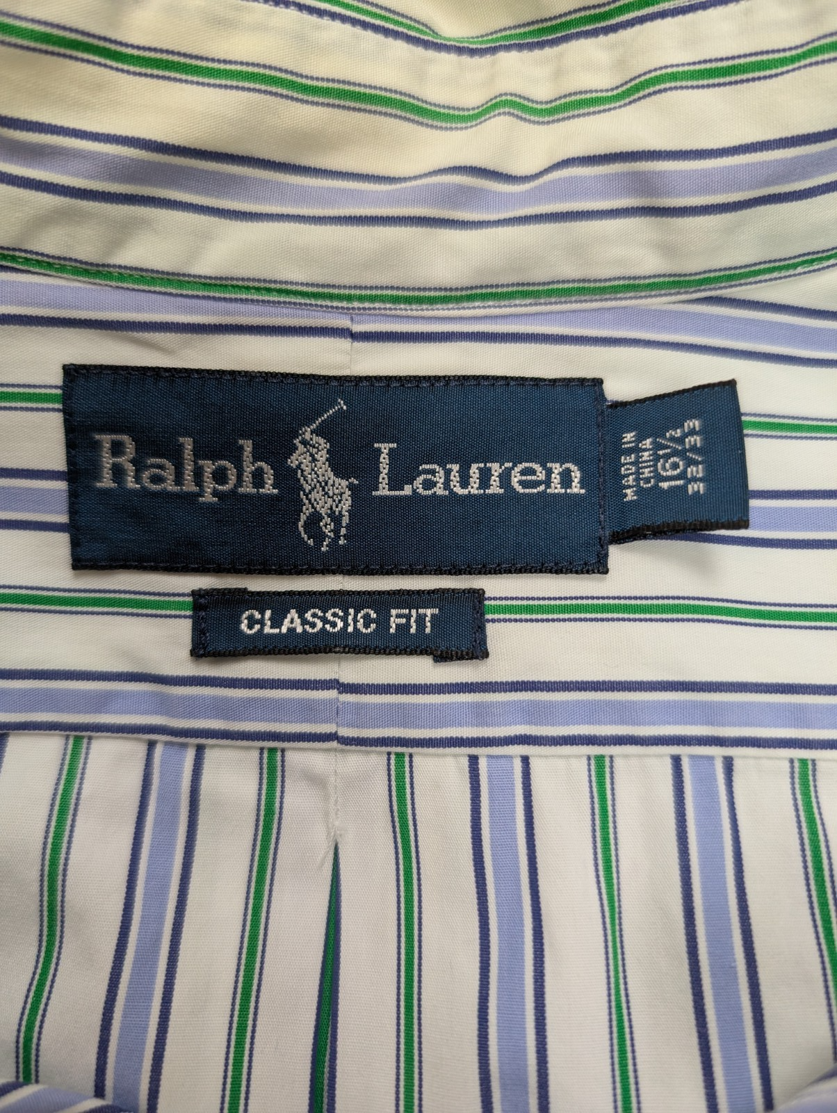 Chemise Ralph Lauren Manches Longues Rayures Bleu Vert - Classic Fit - Taille XL