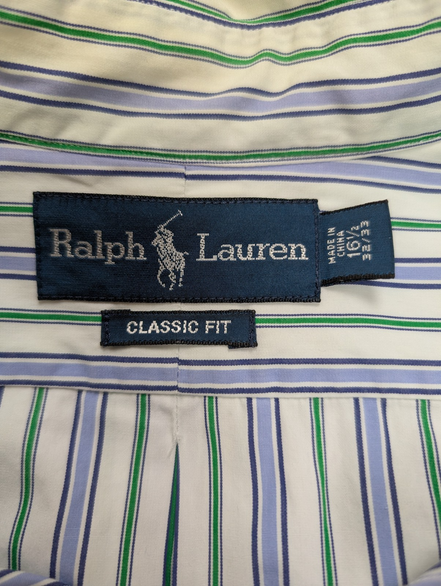 Chemise Ralph Lauren Manches Longues Rayures Bleu Vert - Classic Fit - Taille XL