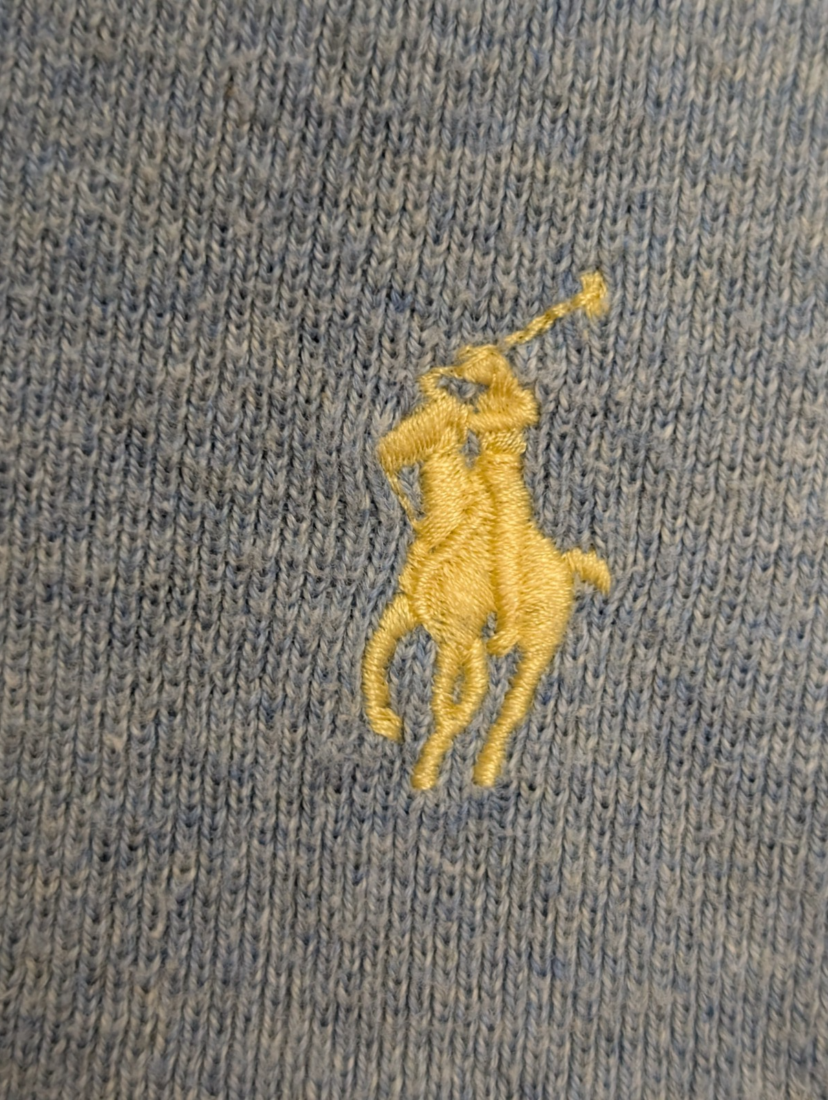 Pull Fin Polo Ralph Lauren Bleu Col V Taille L 100% Pima Coton Logo Jaune