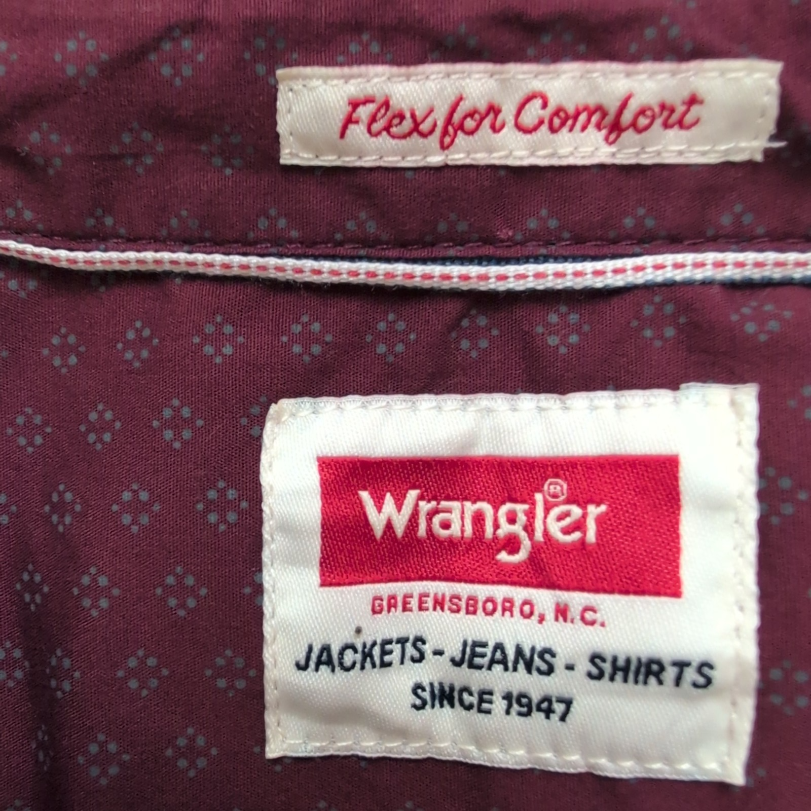 Chemise Wrangler Stretch Taille XL Bordeaux à Micro-Motifs