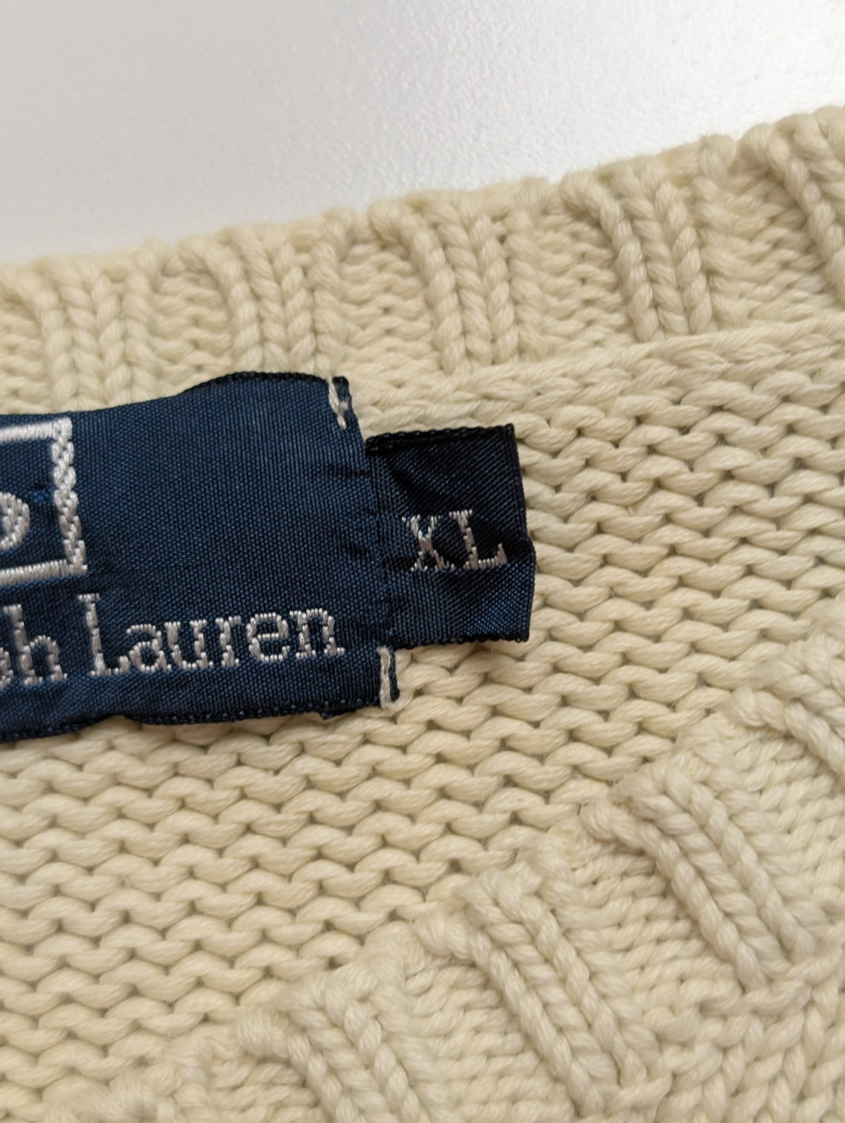 Pull POLO Ralph Lauren - Blanc Cassé - Logo Marine - Taille XL/XXL