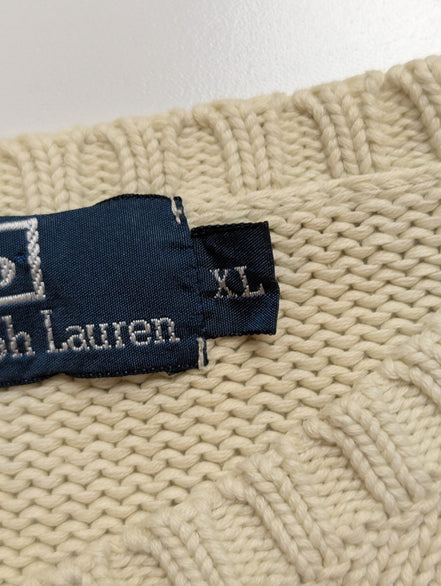 Pull POLO Ralph Lauren - Blanc Cassé - Logo Marine - Taille XL/XXL