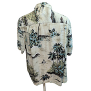 Chemise Hawaïenne Island Fever L Beige Vert Palmiers 100% Rayonne