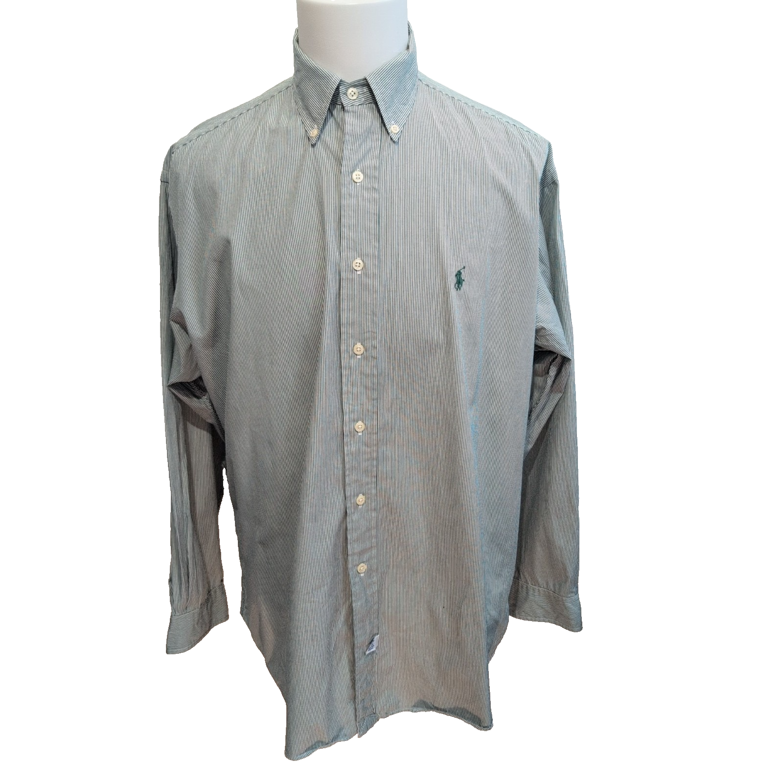Chemise Ralph Lauren L Verte Rayures Coton Logo Brodé Vintage USA Style