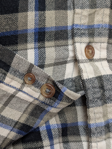 🌲 CHEMISE FLANELLE CHAPS L (G) À CARREAUX NOIR GRIS BLEU LOGO BRODÉ