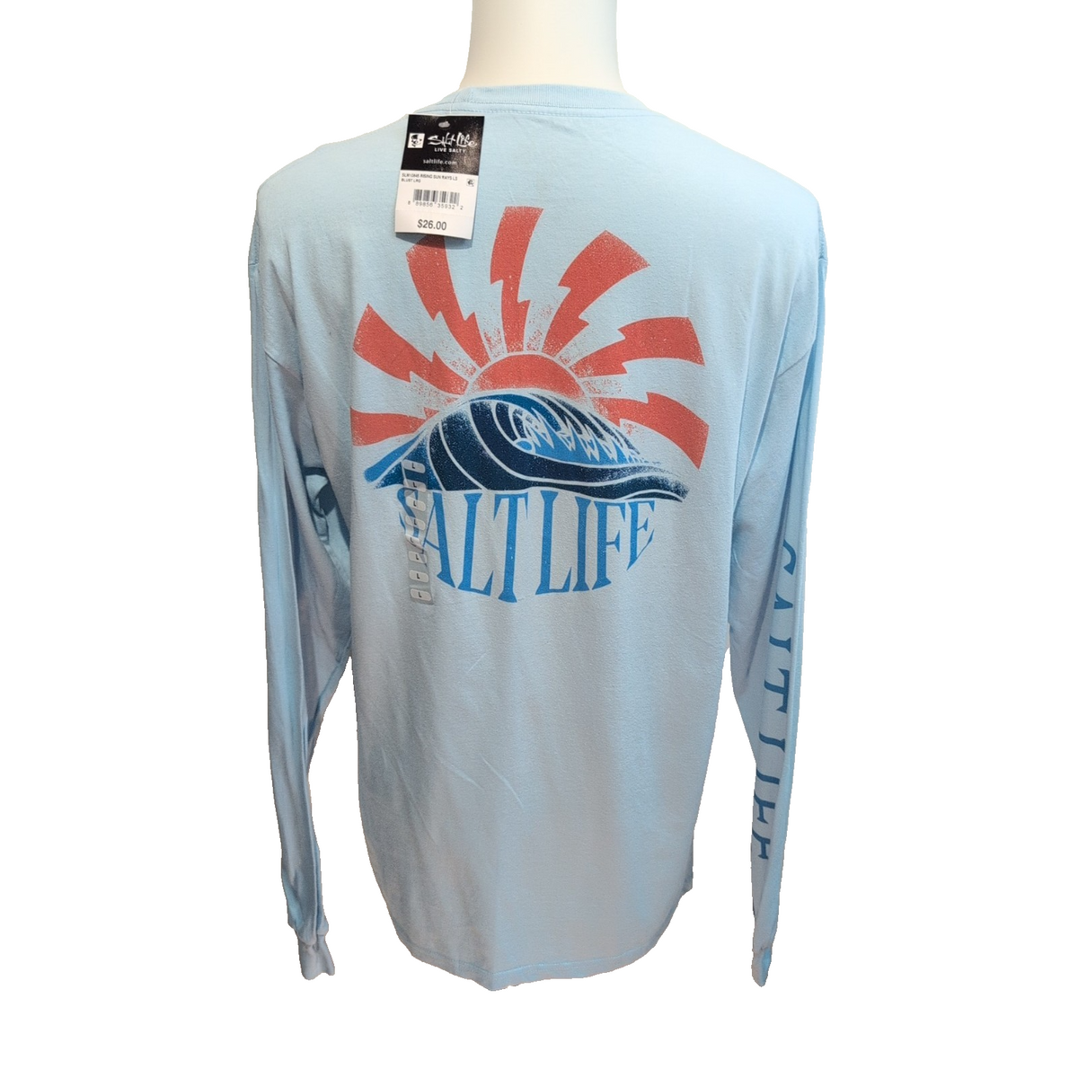 T-shirt Salt Life L Bleu Clair Manches Longues Graphique Neuf Étiquette