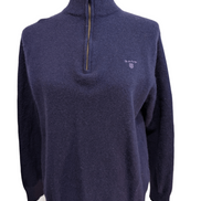 Pull Gant 100% Laine d'Agneau Col Zippé Coudières Femme M