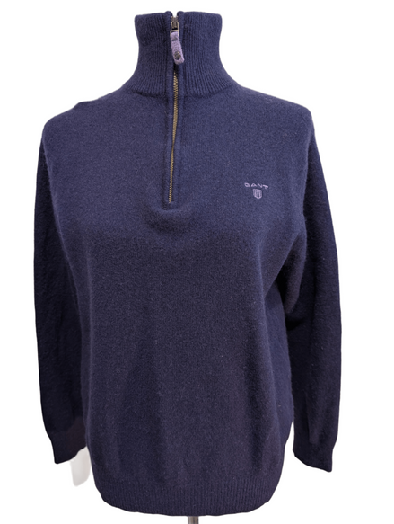 Pull Gant 100% Laine d'Agneau Col Zippé Coudières Femme M