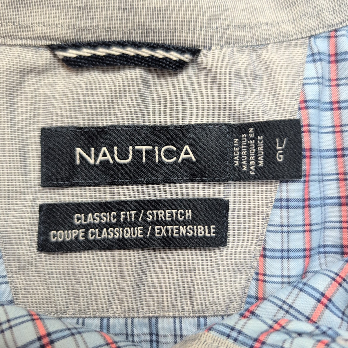 Chemise Nautica L Maurice Bleu Rouge Carreaux Manches courte Stretch Classic Fit