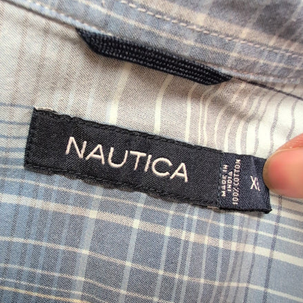 Chemise Nautica XL Bleu Carreaux Manches Courtes 100% Coton