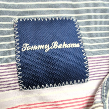 Chemise Hawaïenne Tommy Bahama Island Zone L Soie / Polyester Rayures Gris Rouge