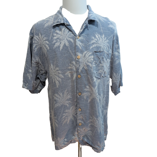 Chemise Hawaïenne Jamaica Jaxx Bleu Palmiers 100% Soie XL Bois