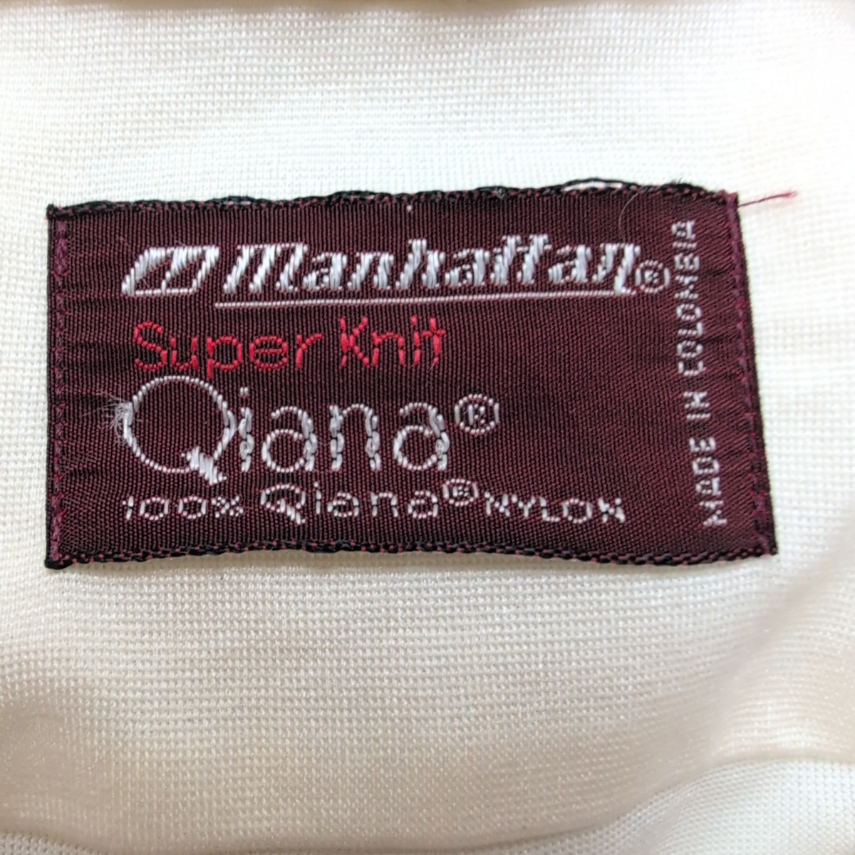 Chemise Manhattan Qiana Vintage Taille M/L Blanc Cassé Grand Col Pointe
