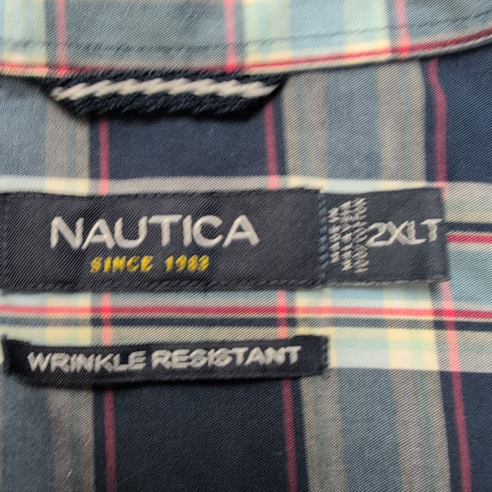 Chemise Nautica Classic Fit 2XLT Bleu Marine Carreaux 100% Coton Manches courtes