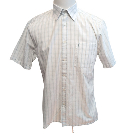 Chemise YVES SAINT LAURENT M Blanche Carreaux Gris 100% Coton Manches Courtes