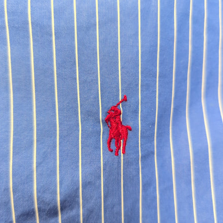 Chemise Ralph Lauren XXL Classic Fit Bleu Rayures Logo Rouge manches longues