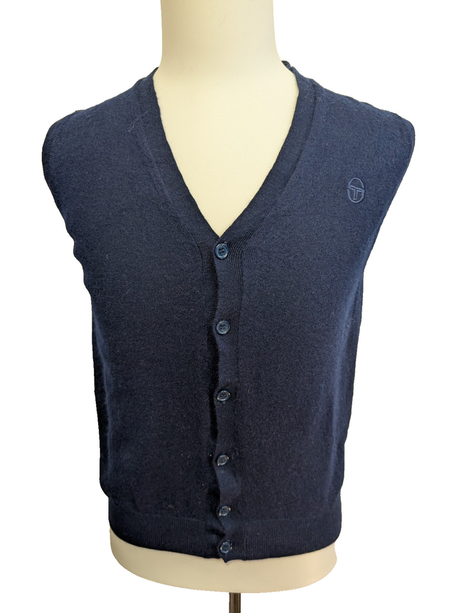 Gilet Boutonné SERGIO TACCHINI 72% Laine Mérinos Bleu Marine Homme Taille S