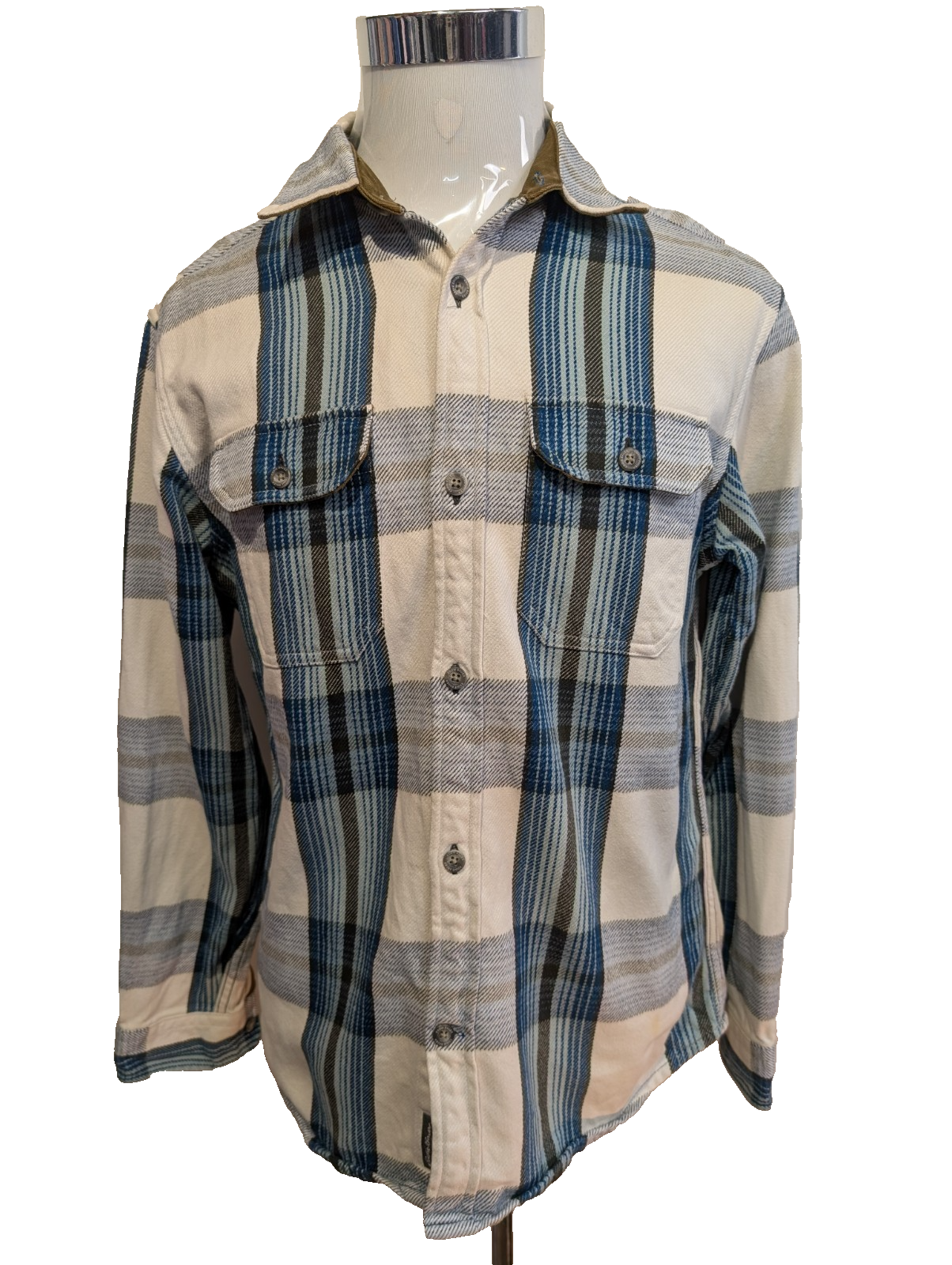 EDDIE BAUER Flanelle Bleu Blanc M Comme Neuve TACHE MINIME Coton Épais | 327S