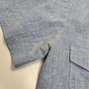 Chemise Vintage Années 70 S Bleu Chiné Col Pointes Manches Courtes