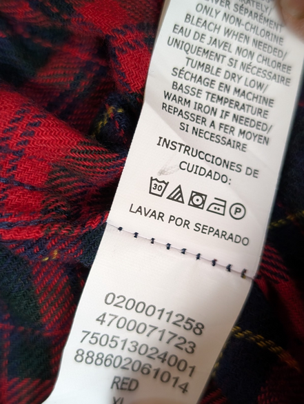 🔥 CHEMISE FLANELLE CHAPS XL (TG) TARTAN ROUGE VERT BLEU LOGO BRODÉ