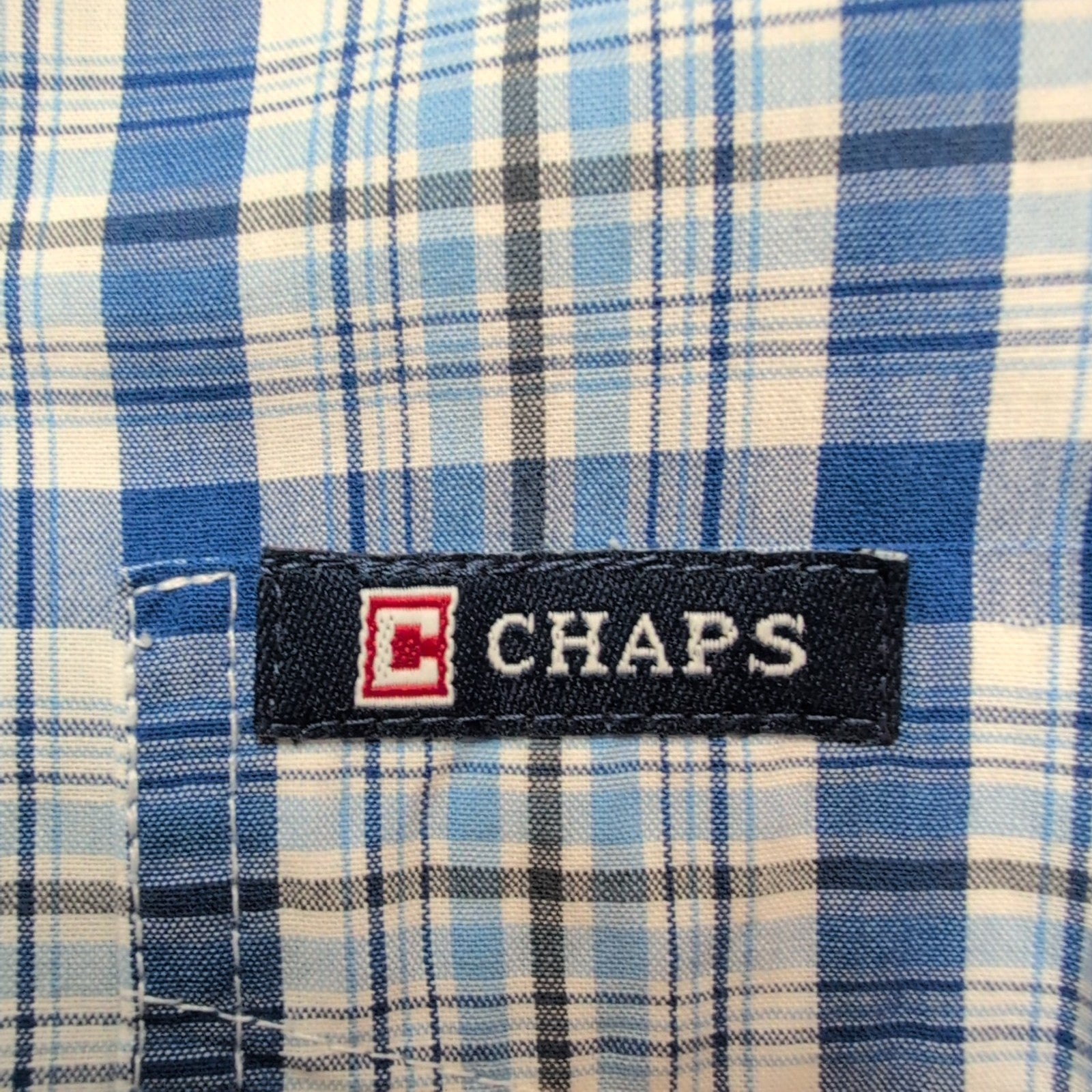 Chemise Chaps Easy Care bleue à carreaux manches courtes taille XL