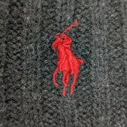 Écharpe Polo Ralph Lauren Côtelée Noire Logo Rouge 80% Laine d'Agneau Vintage